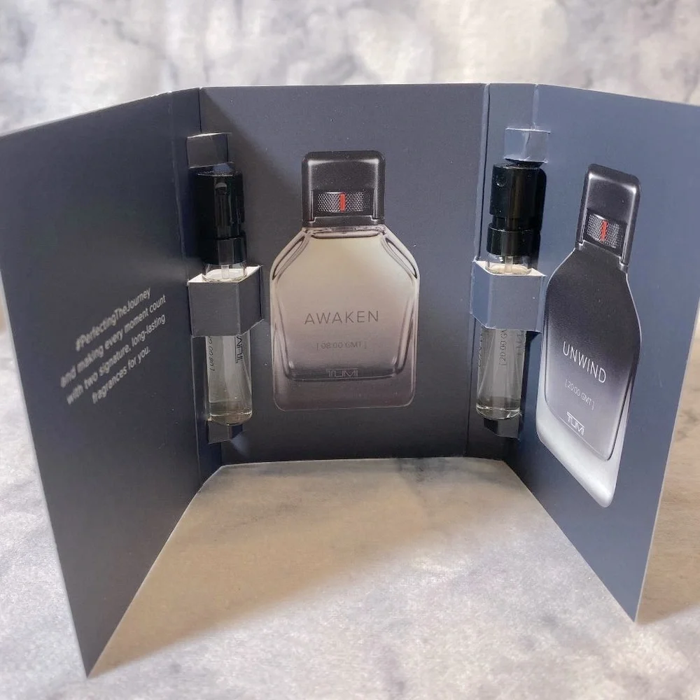 Lot of 5 TUMI Men Set,Continuum Kinetic Atlas Awaken Unwind-5x2ml,0.06oz-5pc-NEW